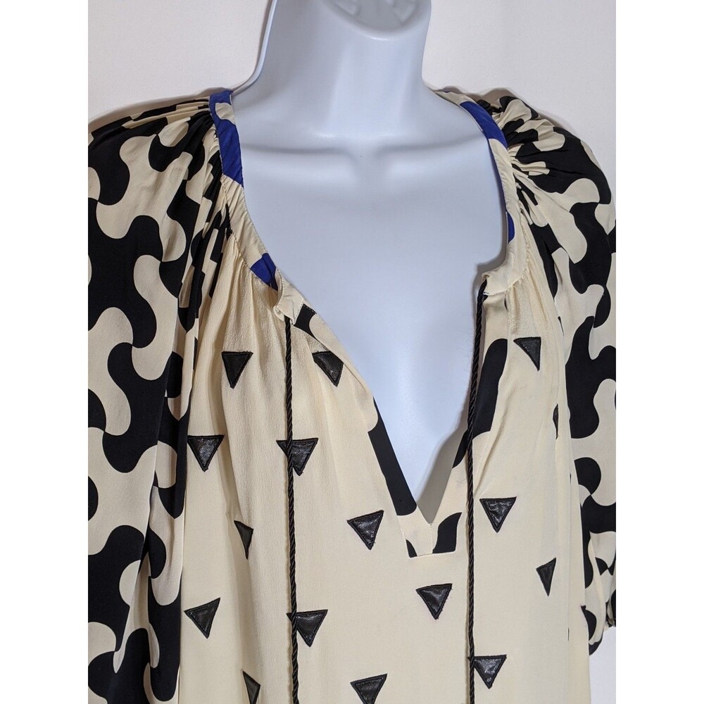 DVF Diane von Furstenberg 100% Silk Tunic Mini Dress Sz 0 XS S Ivory Geometric - Picture 12 of 16
